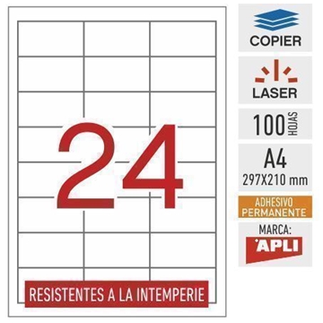e24b-12966 - 100 hojas adhesivas A4 Apli - BLANCO resistentes a la intemperie - 64,6 x 33,8 mm - Imagen 1