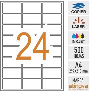 e24B - 500 hojas DIN A4 - Etiqueta blanca en hojas - 64 x 33,9 mm - Imagen 1