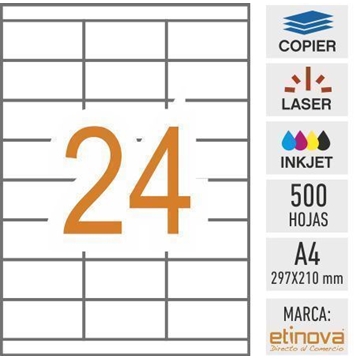 e24C - 500 hojas DIN A4 - Etiqueta blanca en hojas - 70 x 33,8 mm - Imagen 1