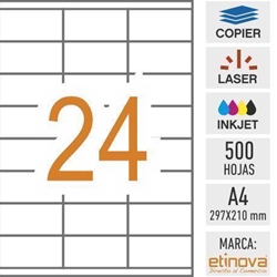 e24D - 500 hojas DIN A4 - Etiqueta blanca en hojas - 70 x 35 mm - Imagen 1