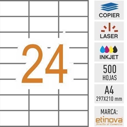 e24F - 500 hojas DIN A4 - Etiqueta blanca en hojas - 70 x 37 mm - Imagen 1