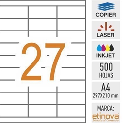e27 - 500 hojas DIN A4 - Etiqueta blanca en hojas - 70 x 30 mm - Imagen 1
