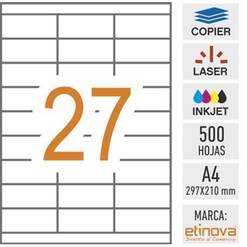 e27 - 500 hojas DIN A4 - Etiqueta blanca en hojas - 70 x 30 mm - Imagen 1