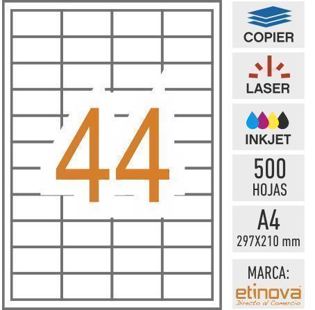 e44 - 500 hojas DIN A4 - Etiqueta blanca en hojas - 48,5 x 25,4 mm - Imagen 1