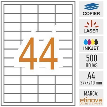 e44 - 500 hojas DIN A4 - Etiqueta blanca en hojas - 48,5 x 25,4 mm - Imagen 1