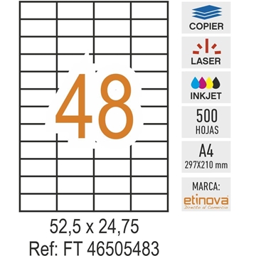 e48 - 500 hojas DIN A4 - Etiqueta blanca en hojas - 52,5 x 24,75 mm - Imagen 1