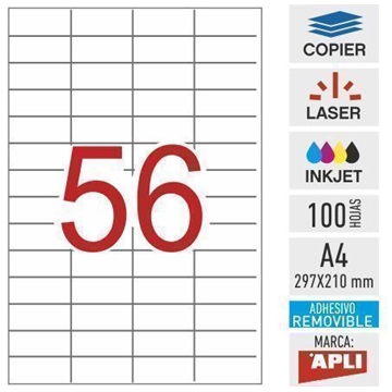 e56_03055 - 100 hojas DIN A4 removible Apli - 52,5 x 21,2 mm - Imagen 1