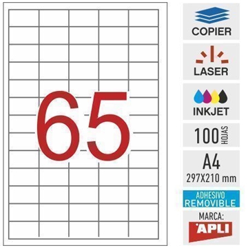 e65_03052 - 100 hojas DIN A4 Apli - adhesivo removible - 38 x 21,2 mm - Imagen 1