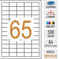 e65 - 500 hojas DIN A4 - Etiqueta blanca en hojas - 38 x 21,2 mm - Imagen 1