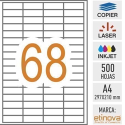 e68 - 500 hojas A4 adhesivas - 48,5 x 16,9 mm - Imagen 1
