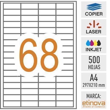 e68 - 500 hojas A4 adhesivas - 48,5 x 16,9 mm - Imagen 1