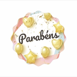 INF011 - Etiquetas en gallego "Parabéns Globos" - Rollo de 250 ud - 42 mm Ø ondas - Imagen 2