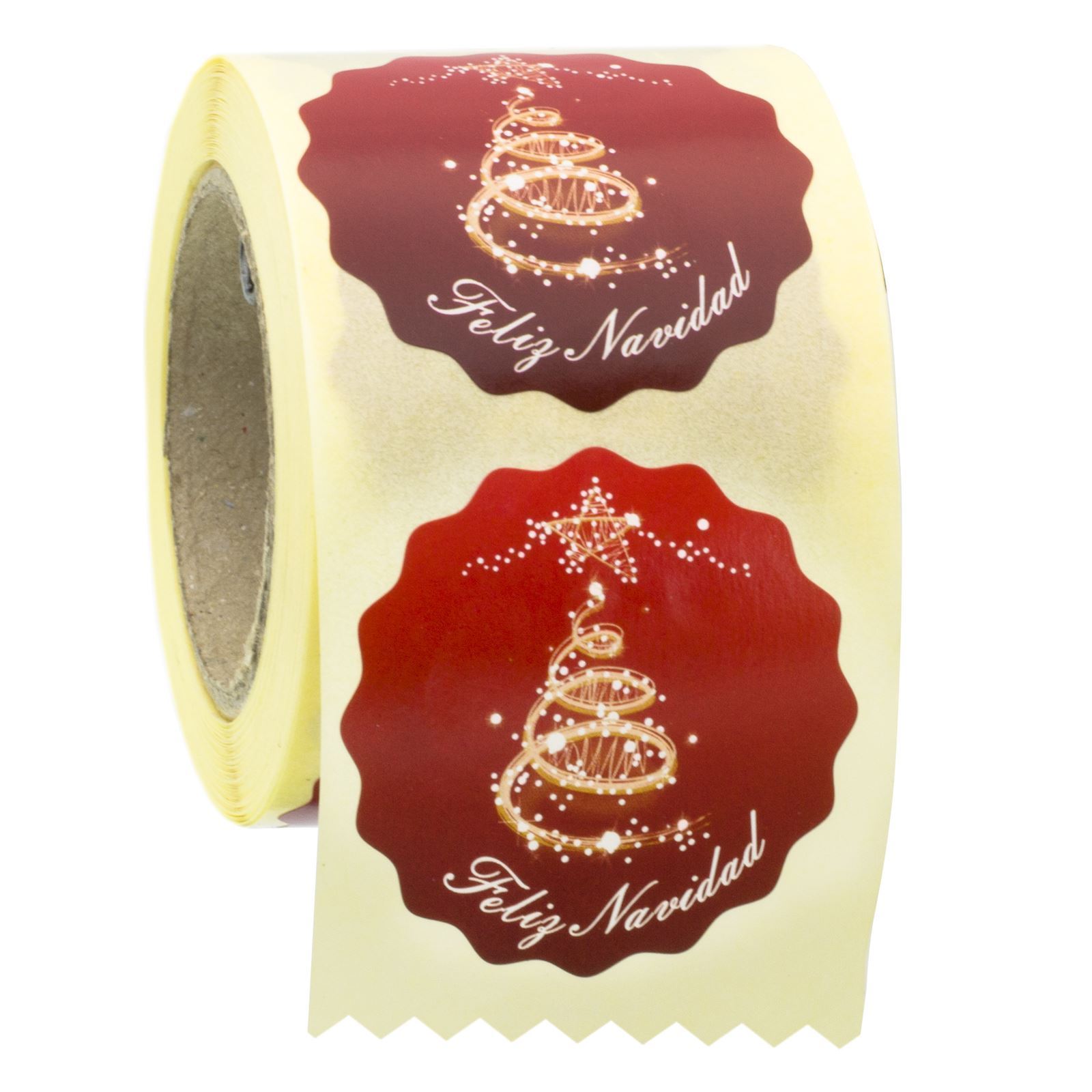 N01 - Etiquetas Navidad Árbol Rojo ondas - Rollo de 250ud - 42 mm Ø - Imagen 1