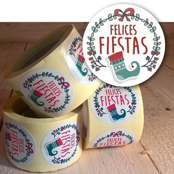 N09 - Etiqueta Felices Fiestas Calcetín - Rollo de 250 ud - 35 mm Ø - Imagen 1