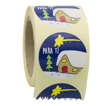 N10 - Etiqueta Navidad Casa Nieve - Rollo de 250 ud - 35 mm Ø - Imagen 1