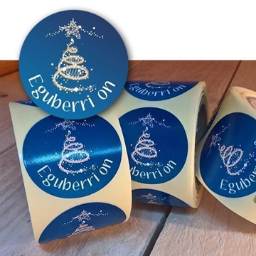 N19 - Etiquetas en euskera "Eguberri on" - Rollo de 250 ud -  35 mm Ø - Imagen 1