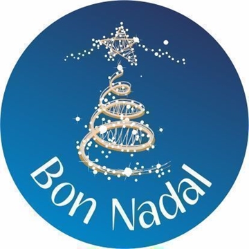 N21 - Etiquetas en catalán  "Bon Nadal" Árbol Azul - Rollo de 250 ud -  35 mm Ø - Imagen 2