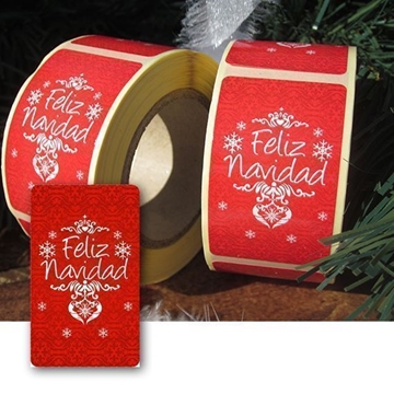 N24 - Etiqueta regalo Feliz Navidad Roja -  Rollo de 250ud - 50 x 30 mm - Imagen 1