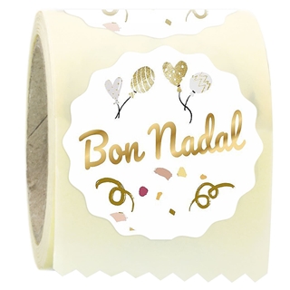 N25 - Etiqueta Navidad en catalán "Bon Nadal" Globos - Rollo de 250 ud - 42 mm Ø ondas - Imagen 1