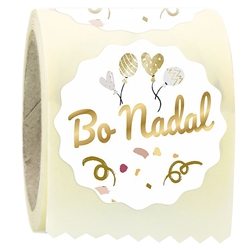N26 - Etiquetas Navidad en gallego "Bo Nadal" Globos - Rollo de 250 ud - 42 mm Ø ondas - Imagen 1