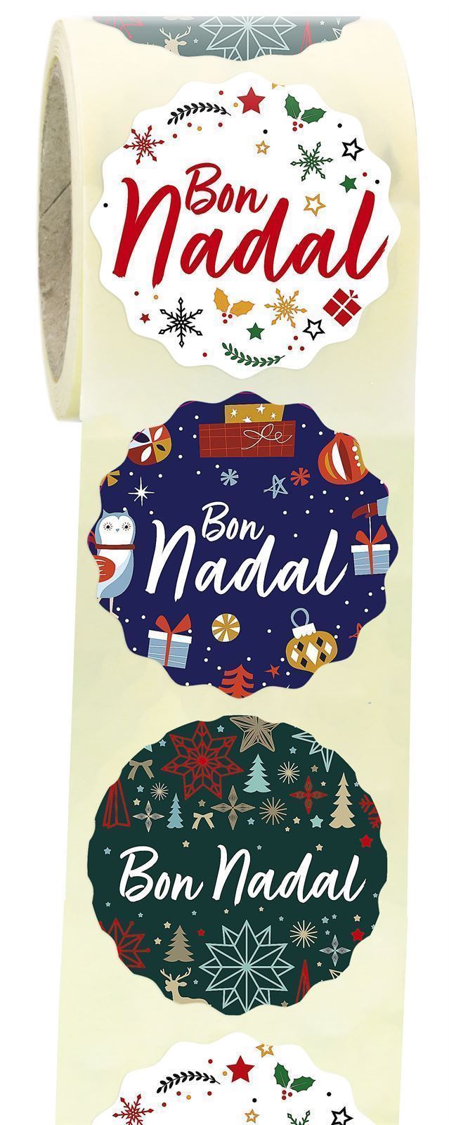 N28 - Etiquetas en catalán "Bon Nadal Collage" 3 modelos en 1 rollo - Rollo de 250 ud - 42 mm Ø - Imagen 1