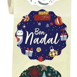 N28 - Etiquetas en catalán "Bon Nadal Collage" 3 modelos en 1 rollo - Rollo de 250 ud - 42 mm Ø - Imagen 1