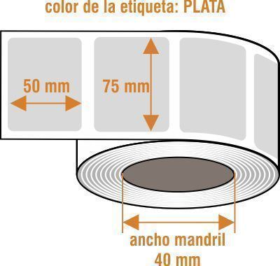 PL013 - Etiquetas papel PLATA - Rollo de 1.000 ud - 50 x 75 mm - Imagen 1