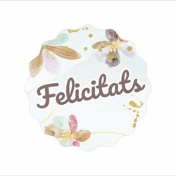 R014 - Etiquetas en catalán "Felicitats" Flores ondas - Rollo de 250 ud - 42 mm Ø - Imagen 2