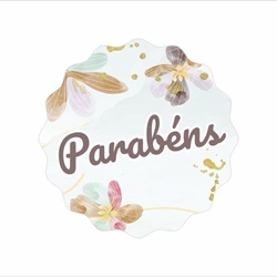 R016 - Etiquetas en gallego "Parabéns" Flores ondas - Rollo de 250 ud - 42 mm Ø - Imagen 2