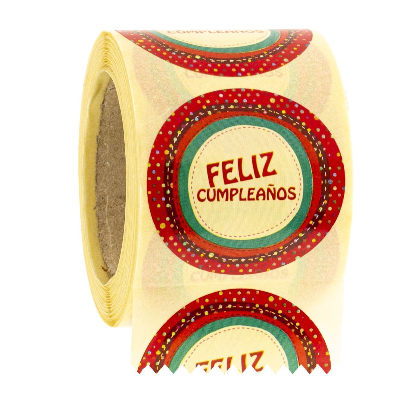 R019 - Pegatinas Feliz Cumpleaños - Rollo de 250 ud - 35 mm Ø - Imagen 3