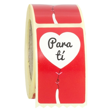 R025 - Etiqueta regalo San Valentín Para tí Roja -  Rollo de 250ud - 50 x 30 mm - Imagen 1