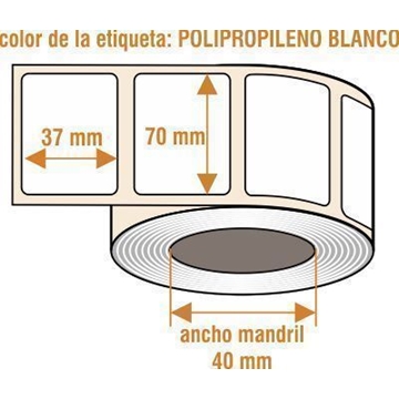 rBLPPF014 - Etiquetas film Blanco resistente a la humedad - Rollo de 1.000 ud - 70 x 37 mm - Imagen 1