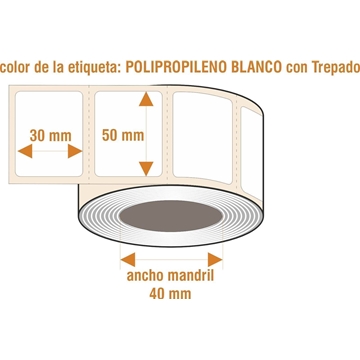rBLPPF016 - Etiquetas blancas resistentes a la humedad - Rollo de 1.000 uds - 50 x 30 mm - Imagen 1