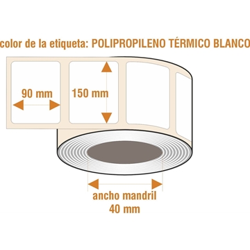 rBLPPT001- Etiquetas Polipropileno Térmicas Blancas - Rollo de 335 unidades - 90 x 150 mm - Imagen 1