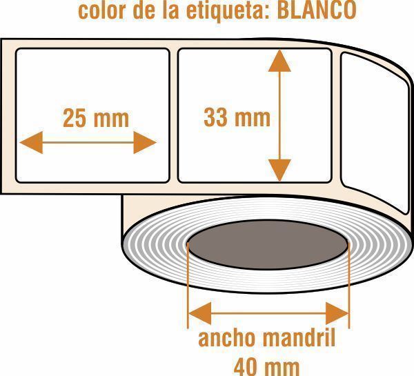 ZBLR016 - Etiqueta papel blancas hot melt - Rollo de 500 ud - 33 x 25 mm - Imagen 1